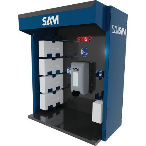 Estação de desinfeção de parede para distribuição de gel – Sanisam Estação de desinfeção de parede para distribuição de gel – Sanisam