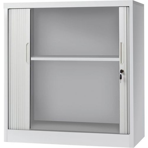 Armário baixo com portas de persiana – cinzento claro – Manutan Armário baixo com portas de persiana – cinzento claro – Manutan