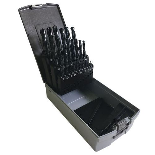 Caixa de 25 brocas cilíndricas HSS talhadas por polimento – Manutan Caixa de 25 brocas cilíndricas HSS talhadas por polimento – Manutan