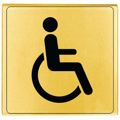 Placa da porta em plexiglas – WC para deficientes – dourada/prateada – 90 x 90 mm – Novap