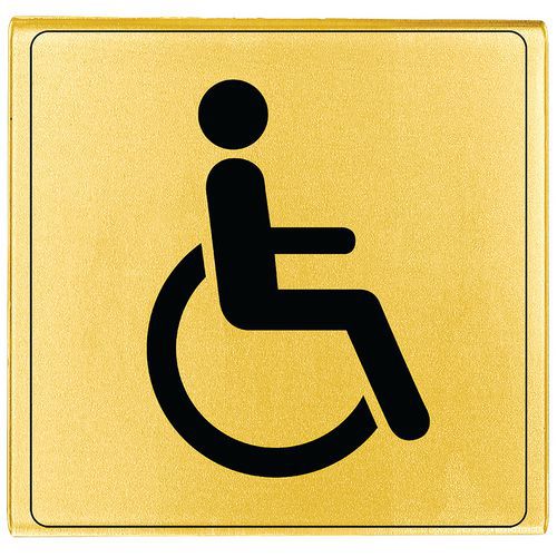 Placa da porta em plexiglas – WC para deficientes – dourada/prateada – 90 x 90 mm – Novap Placa da porta em plexiglas – WC para deficientes – dourada/prateada – 90 x 90 mm – Novap